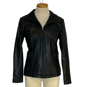 Johnston & Murphy Black Soft Leather Zip Front Jacket Minimalist Size S